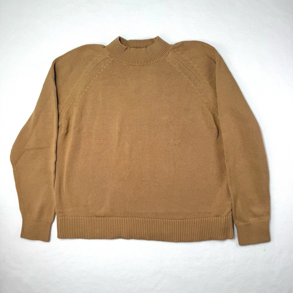 Quince 100% Organic Cotton Fisherman Sweater Camel Tan Mock Neck Womens Small - Picture 3 of 8